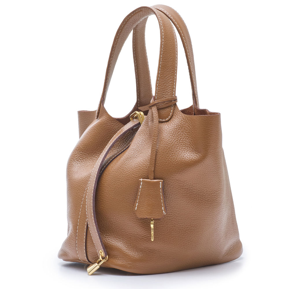 bolsa m|s bucket off sela com chave e cadeado dourado-2